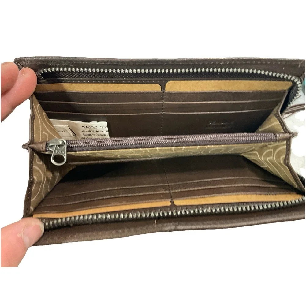 SPIKES‎ AND SPARROW Women's Expandable Wallet BROWN LEATHER NEW